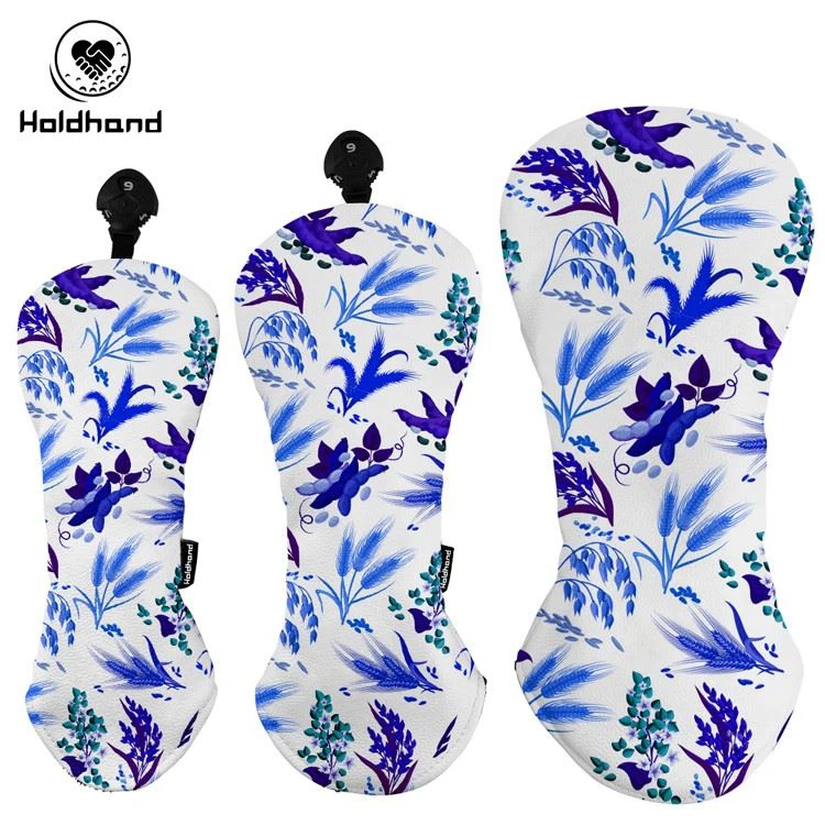 ゴルフクラブヘッドカバー フラワープリント 保護3点セット